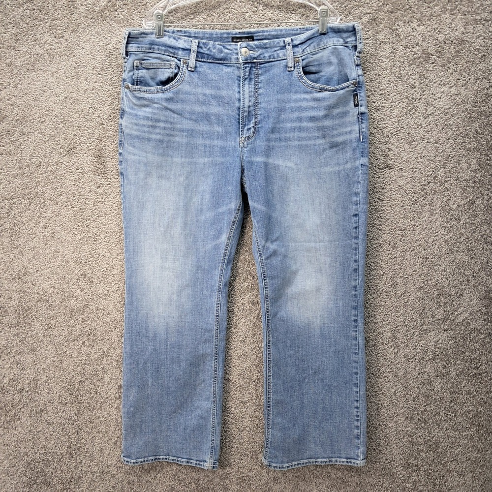 Silver Jeans Co Mens Light Wash Blue Straight Leg Stretch Denim Jeans 40x28